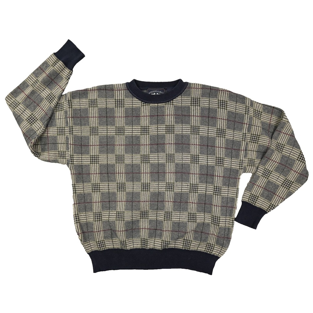 Woods & Gray Vintage Crew Neck Sweater Men's' Medium Blue Plaid Grandpacore